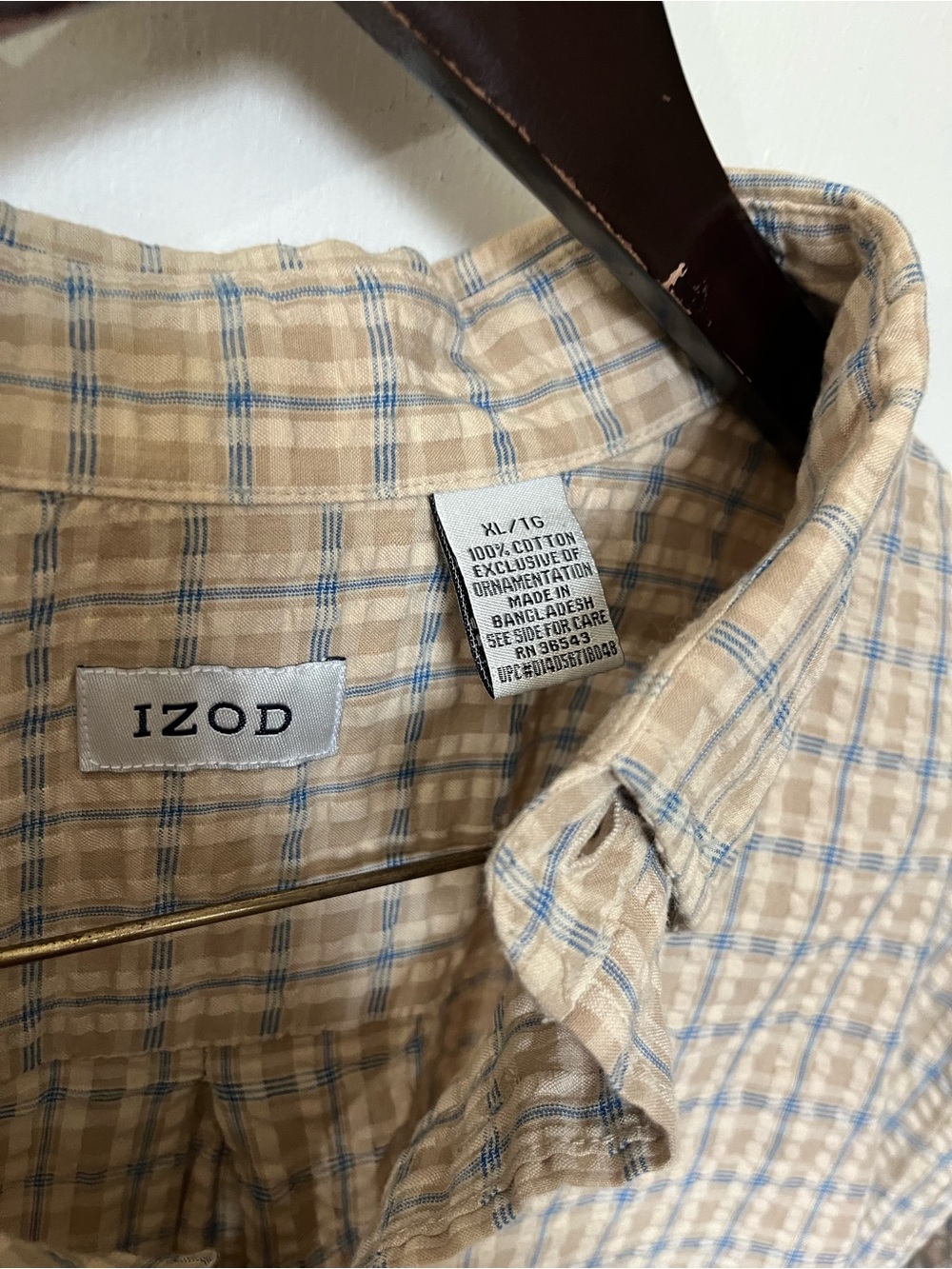 Izod Mens XL Button Down Shirt Short Sleeve Plaid Plisse Seersucker Casual EUC - Picture 3 of 5